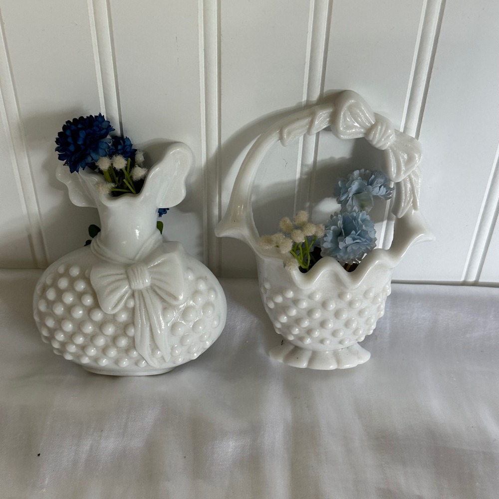 Homco‎ Wall Pocket Set Home Decor White Excellent Hobnail Bow Plastic Vases